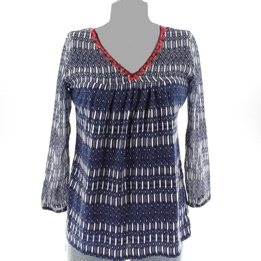 Lucky Brand Geometric Print Peasant Top XS